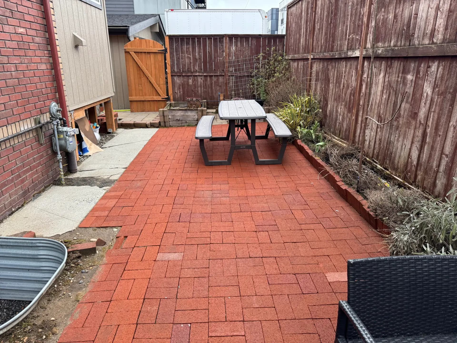 Rich red-toned wood deck boards after washing